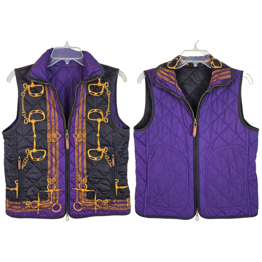 Ralph Lauren Black Gold Purple Snaffle Bit Horse Equestrian Reversible Vest M